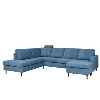 Dublin u-sofa med chaiselong og open end, light grey, højrevendt, 1 stk. nakkestøtte
