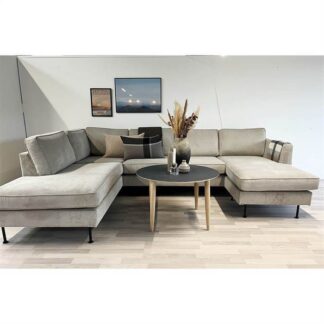 Thy sofa m. chaiselong og open-end - 305 x 210 cm. - beige fløjl - højrevendt