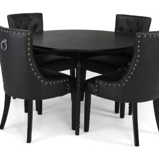 Erin Spisebordssæt M. 4 Tuva Spisebordsstole (Sort Kunstlæder), Sort