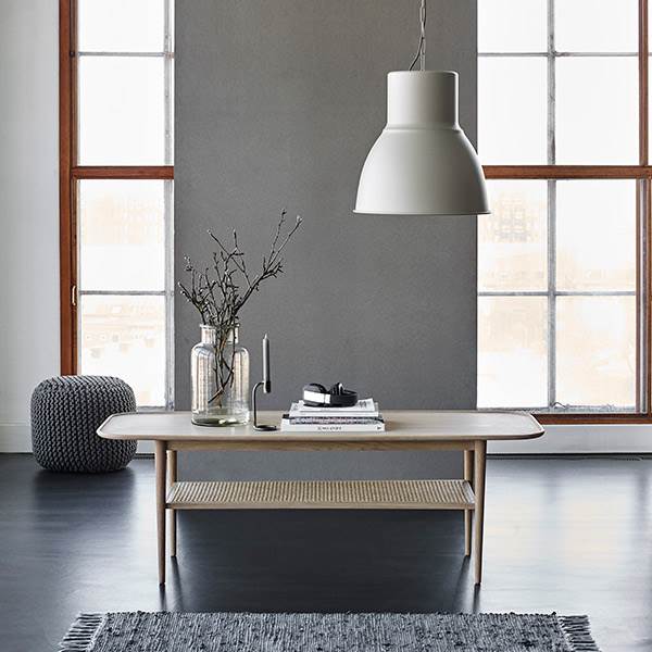 Haslev Athene sofabord i eg m. fransk flet - 150x60 cm. - hvidolieret eg