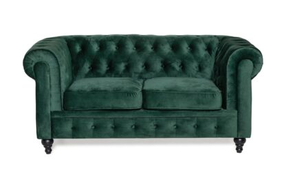Chesterfield Lyx 2 Pers. Sofa, Mørkegrøn Velour