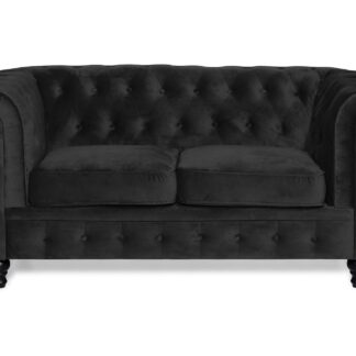 Chesterfield Lyx 2 Pers. Sofa, Sort Velour
