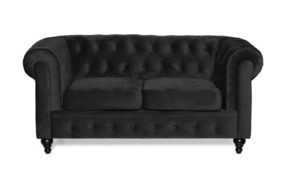 Chesterfield Lyx 2 Pers. Sofa, Sort Velour