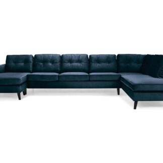 Monroe U-sofa Large M. Chaiselong, Mørkeblå Velour (Højrevendt)