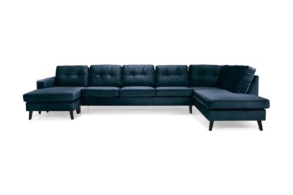 Monroe U-sofa Large M. Chaiselong, Mørkeblå Velour (Højrevendt)
