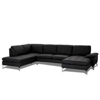 Bolette U-sofa - Sort læder - Højrevendt