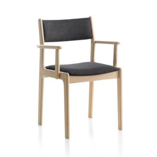 Findahls Nybøl spisebordsstol m. armlæn - Bøg sæbe - sort læder på sæde og ryg