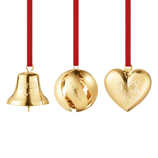 Georg Jensen jul 2022 - Gavesæt - Klokke - Kugle - Hjerte - Guld