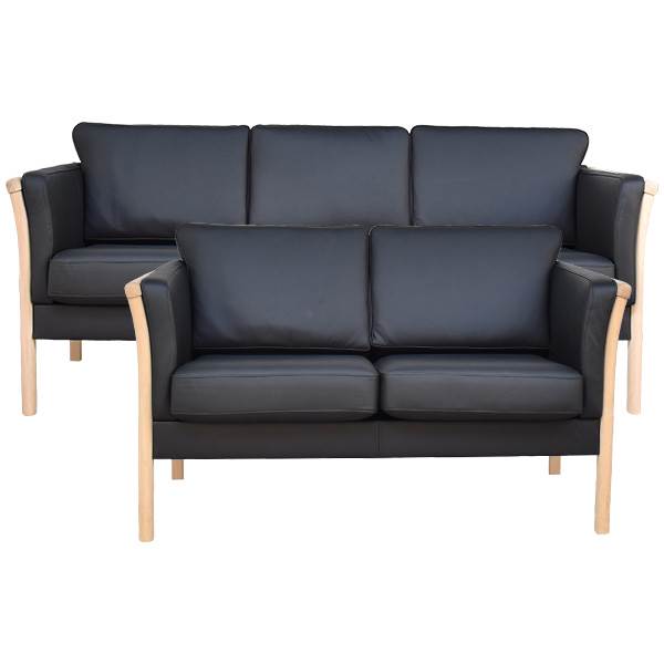 Lene Lux sofasaet 32 pers. Sort laeder Flere varianter » Sofatesten Lene Lux sofasæt 3+2 pers. - Sort læder - Flere varianter