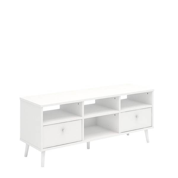 Tv-bænk med 2 skuffer - mat hvid - B:128 cm